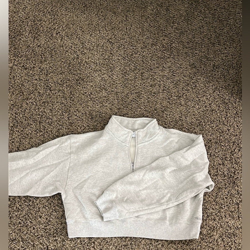 TNA Aritzia
NEW COZY FLEECE PERFECT ¼ ZIP SWEATSHIRT HEATHER CLOUD WHITE